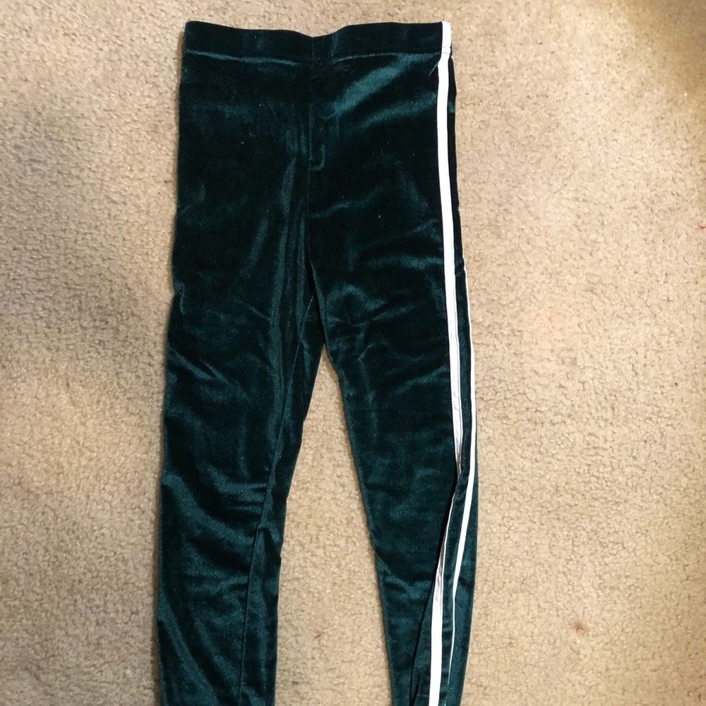 Green velvet leggings